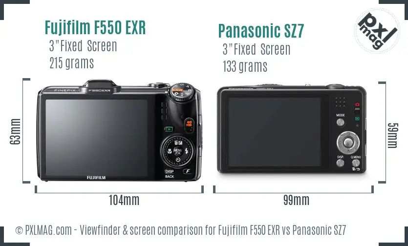 Fujifilm F550 EXR vs Panasonic SZ7 Screen and Viewfinder comparison