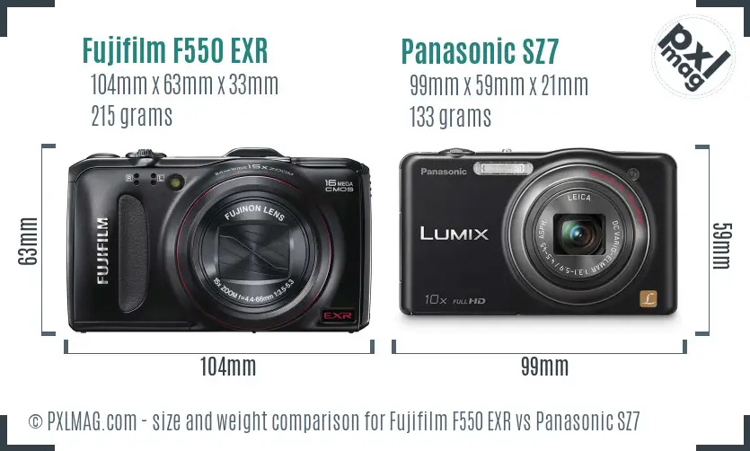 Fujifilm F550 EXR vs Panasonic SZ7 size comparison