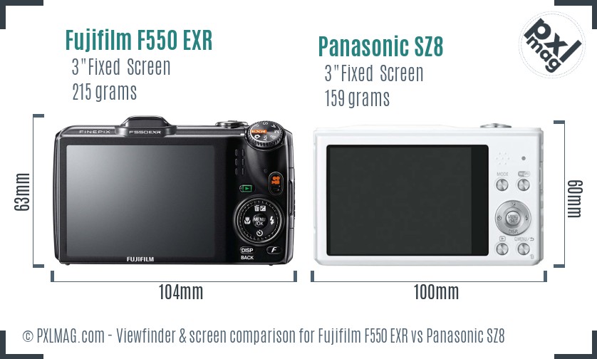 Fujifilm F550 EXR vs Panasonic SZ8 Screen and Viewfinder comparison