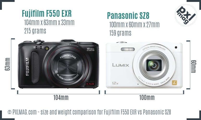 Fujifilm F550 EXR vs Panasonic SZ8 size comparison Fujifilm F550 EXR vs Panasonic SZ8 size comparison