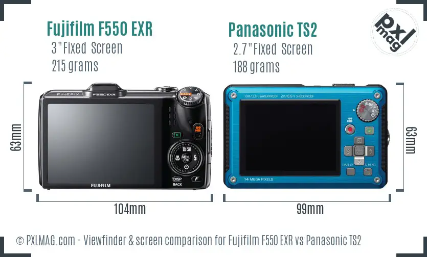 Fujifilm F550 EXR vs Panasonic TS2 Screen and Viewfinder comparison