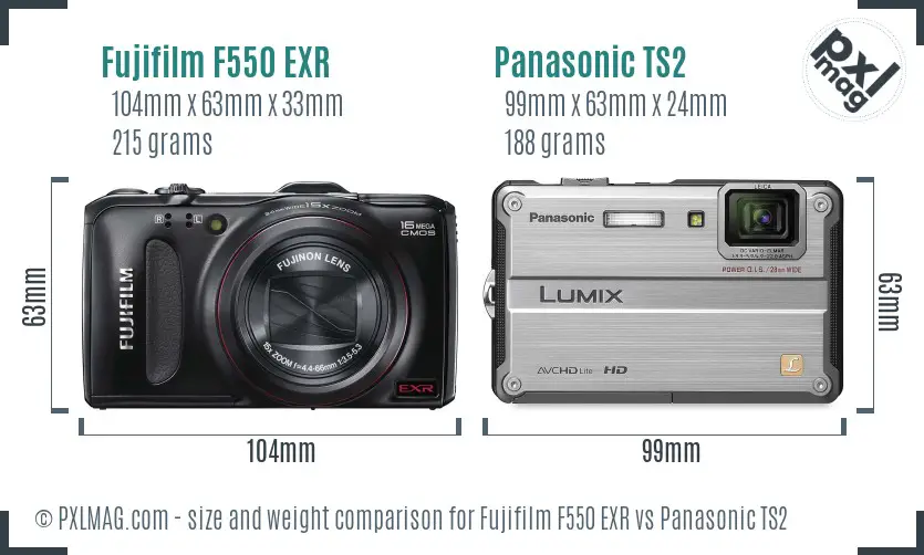Fujifilm F550 EXR vs Panasonic TS2 size comparison