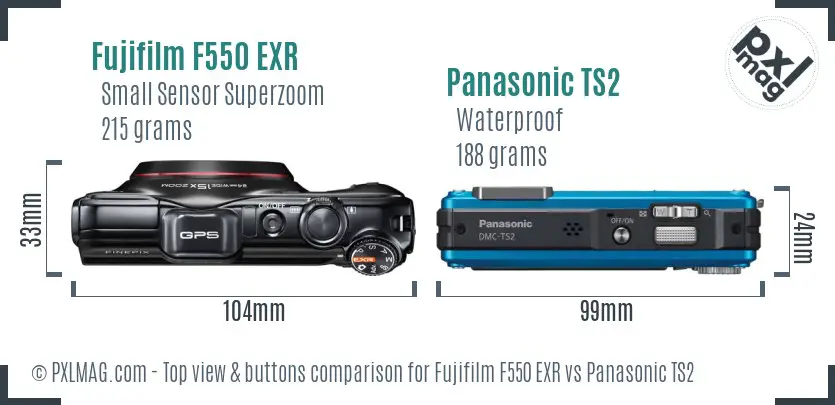 Fujifilm F550 EXR vs Panasonic TS2 top view buttons comparison