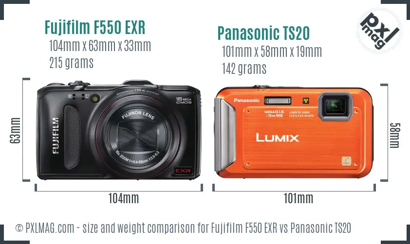 Fujifilm F550 EXR vs Panasonic TS20 size comparison Fujifilm F550 EXR vs Panasonic TS20 size comparison