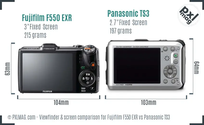 Fujifilm F550 EXR vs Panasonic TS3 Screen and Viewfinder comparison