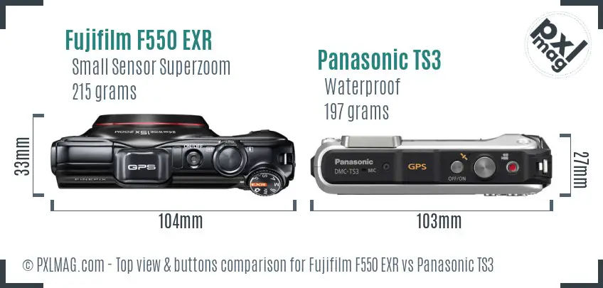 Fujifilm F550 EXR vs Panasonic TS3 top view buttons comparison