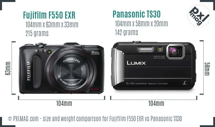 Fujifilm F550 EXR vs Panasonic TS30 size comparison