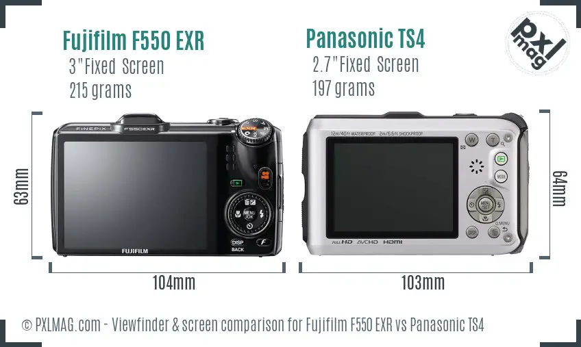 Fujifilm F550 EXR vs Panasonic TS4 Screen and Viewfinder comparison