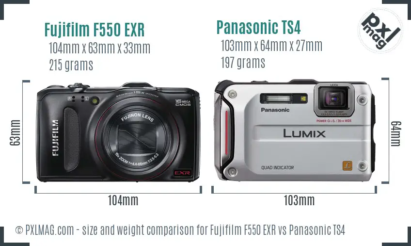 Fujifilm F550 EXR vs Panasonic TS4 size comparison
