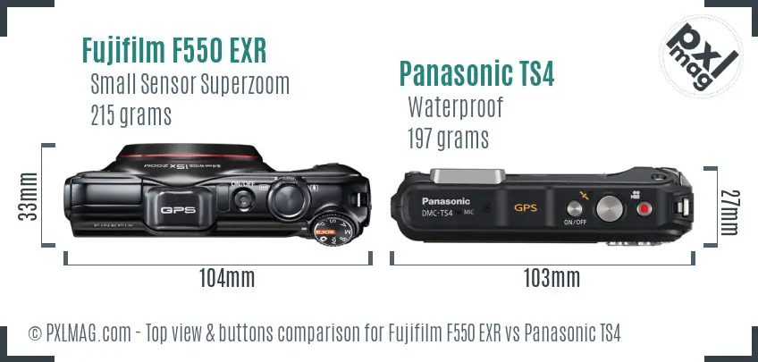 Fujifilm F550 EXR vs Panasonic TS4 top view buttons comparison