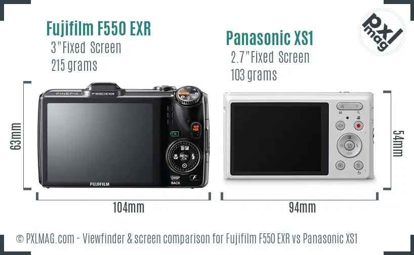 Fujifilm F550 EXR vs Panasonic XS1 Screen and Viewfinder comparison