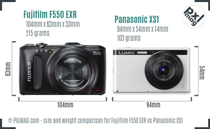 Fujifilm F550 EXR vs Panasonic XS1 size comparison