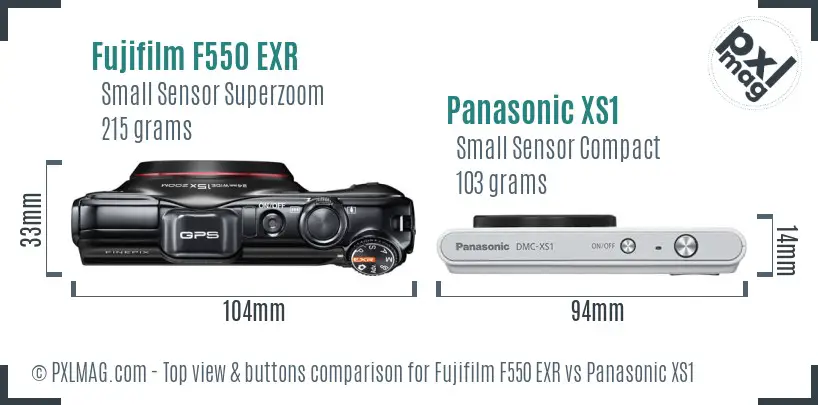 Fujifilm F550 EXR vs Panasonic XS1 top view buttons comparison