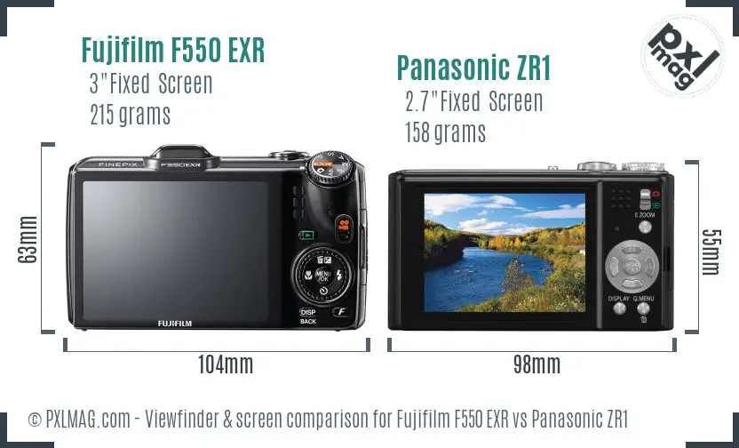 Fujifilm F550 EXR vs Panasonic ZR1 Screen and Viewfinder comparison