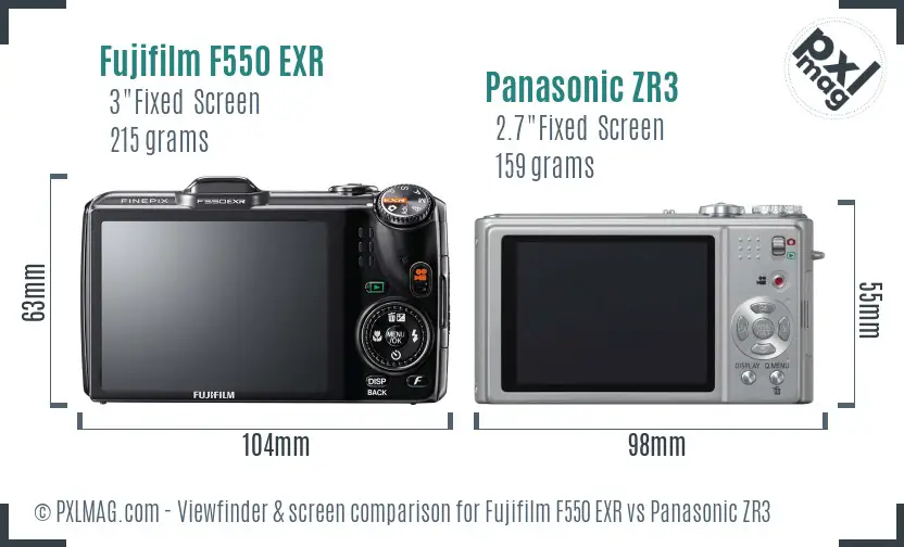 Fujifilm F550 EXR vs Panasonic ZR3 Screen and Viewfinder comparison