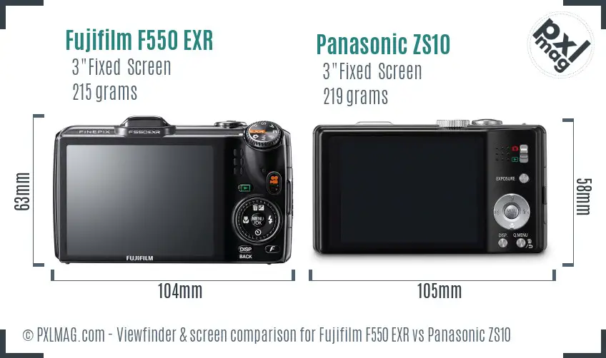 Fujifilm F550 EXR vs Panasonic ZS10 Screen and Viewfinder comparison