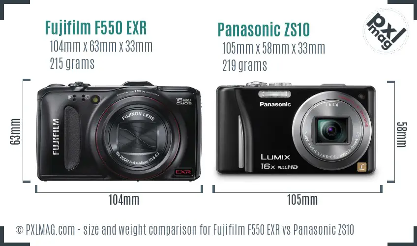 Fujifilm F550 EXR vs Panasonic ZS10 size comparison