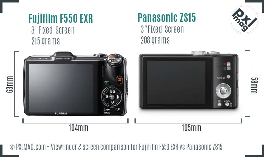 Fujifilm F550 EXR vs Panasonic ZS15 Screen and Viewfinder comparison