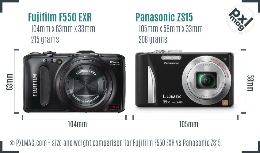 Fujifilm F550 EXR vs Panasonic ZS15 size comparison