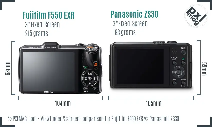 Fujifilm F550 EXR vs Panasonic ZS30 Screen and Viewfinder comparison