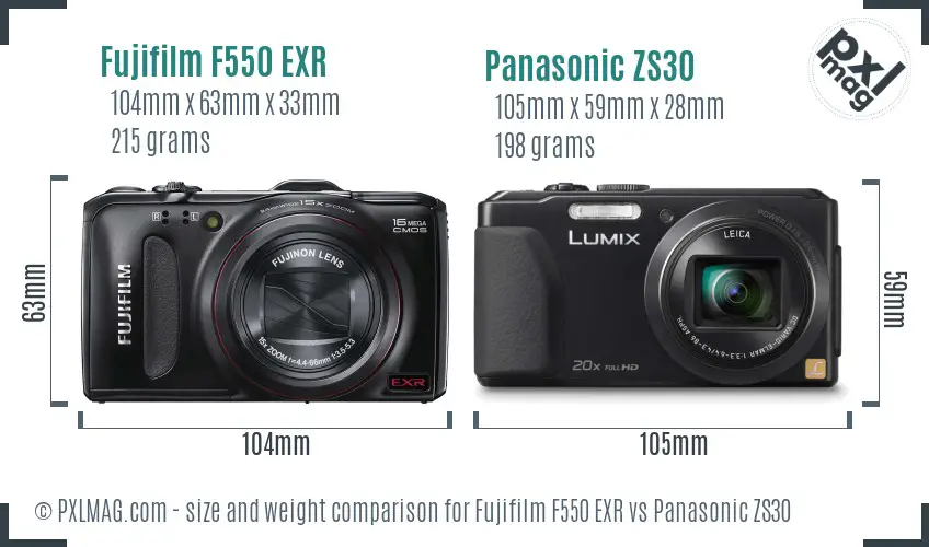 Fujifilm F550 EXR vs Panasonic ZS30 size comparison