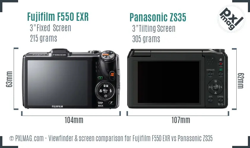 Fujifilm F550 EXR vs Panasonic ZS35 Screen and Viewfinder comparison