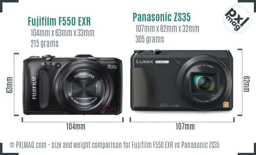 Fujifilm F550 EXR vs Panasonic ZS35 size comparison