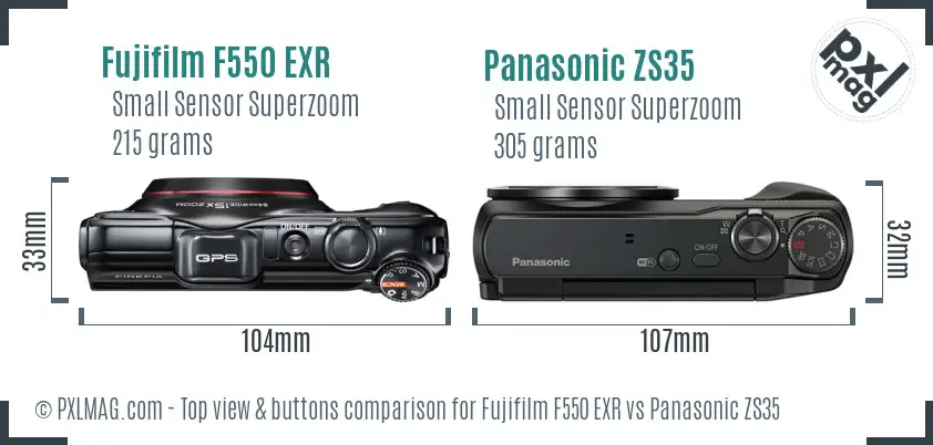 Fujifilm F550 EXR vs Panasonic ZS35 top view buttons comparison