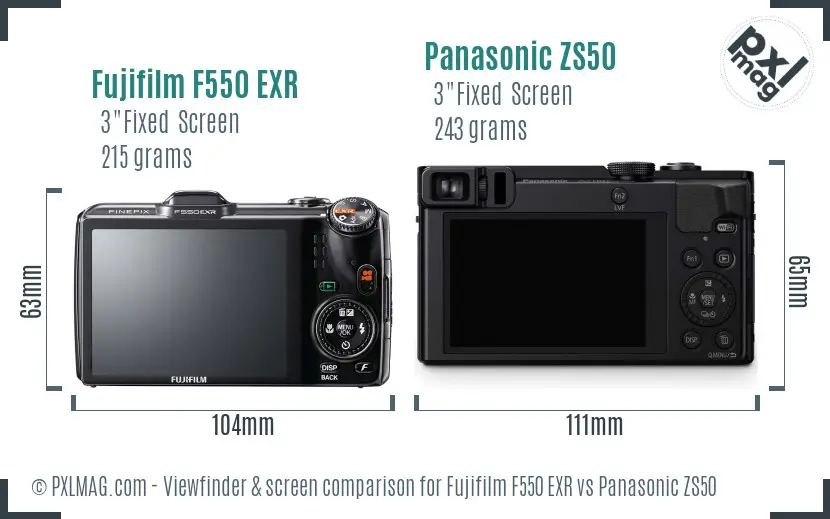 Fujifilm F550 EXR vs Panasonic ZS50 Screen and Viewfinder comparison