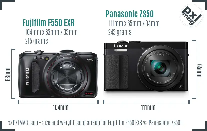 Fujifilm F550 EXR vs Panasonic ZS50 size comparison