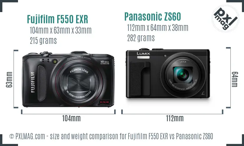 Fujifilm F550 EXR vs Panasonic ZS60 size comparison