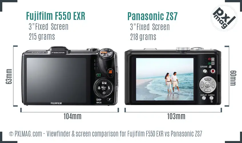 Fujifilm F550 EXR vs Panasonic ZS7 Screen and Viewfinder comparison