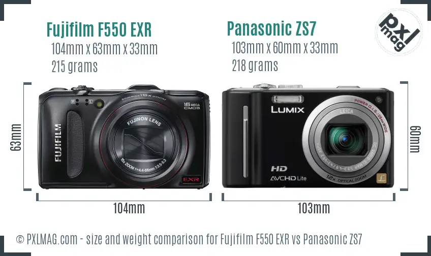 Fujifilm F550 EXR vs Panasonic ZS7 size comparison