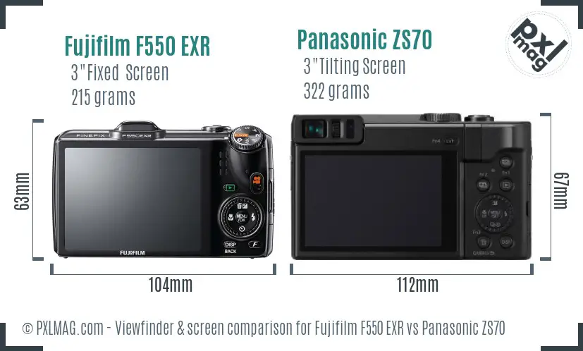 Fujifilm F550 EXR vs Panasonic ZS70 Screen and Viewfinder comparison