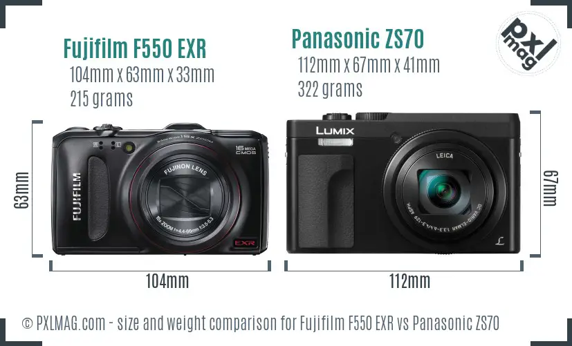Fujifilm F550 EXR vs Panasonic ZS70 size comparison