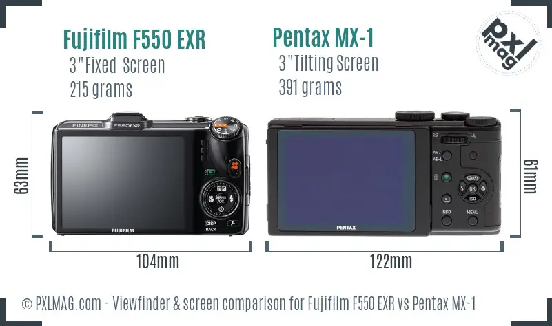 Fujifilm F550 EXR vs Pentax MX-1 Screen and Viewfinder comparison