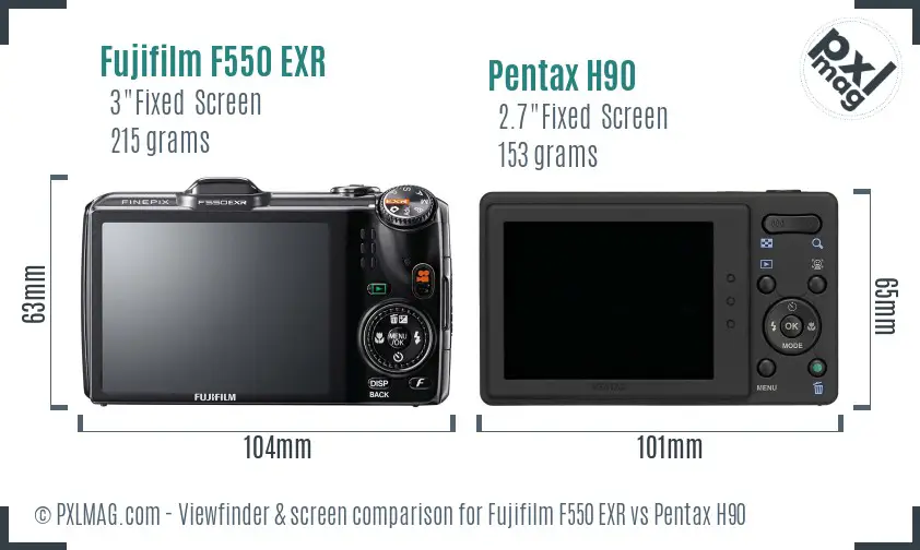 Fujifilm F550 EXR vs Pentax H90 Screen and Viewfinder comparison