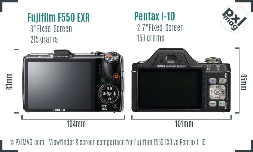 Fujifilm F550 EXR vs Pentax I-10 Screen and Viewfinder comparison