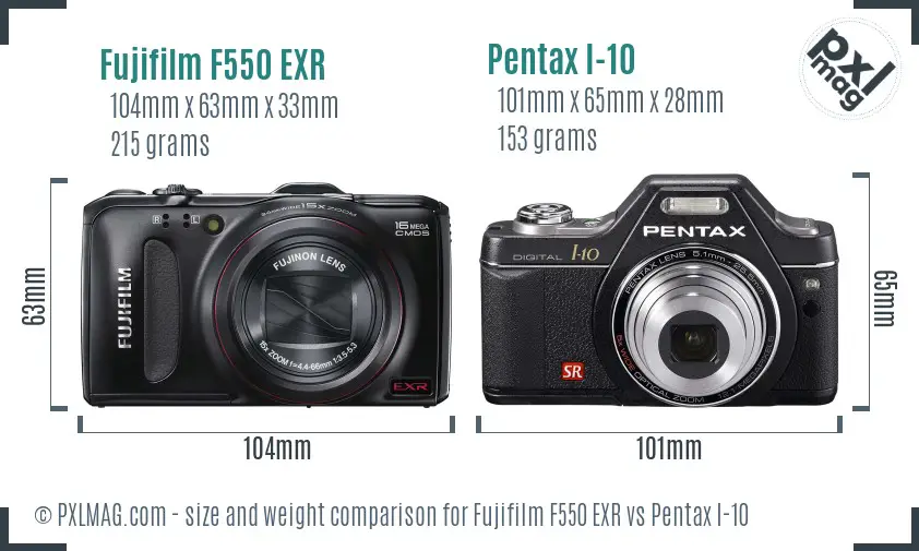 Fujifilm F550 EXR vs Pentax I-10 size comparison