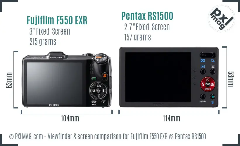 Fujifilm F550 EXR vs Pentax RS1500 Screen and Viewfinder comparison
