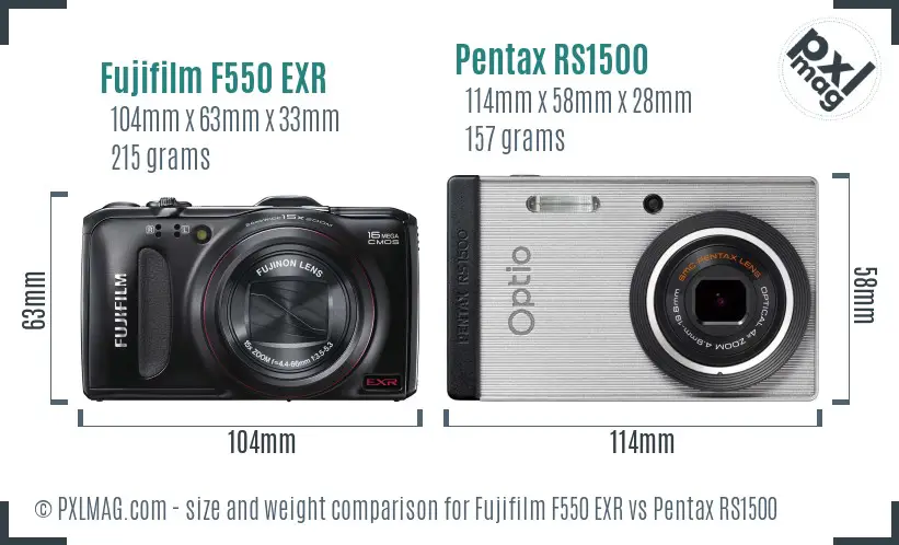 Fujifilm F550 EXR vs Pentax RS1500 size comparison