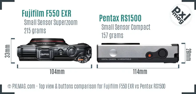 Fujifilm F550 EXR vs Pentax RS1500 top view buttons comparison