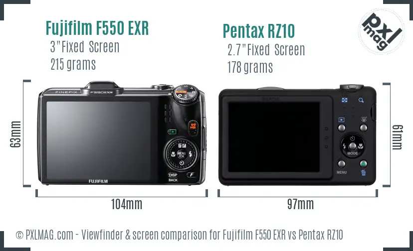 Fujifilm F550 EXR vs Pentax RZ10 Screen and Viewfinder comparison