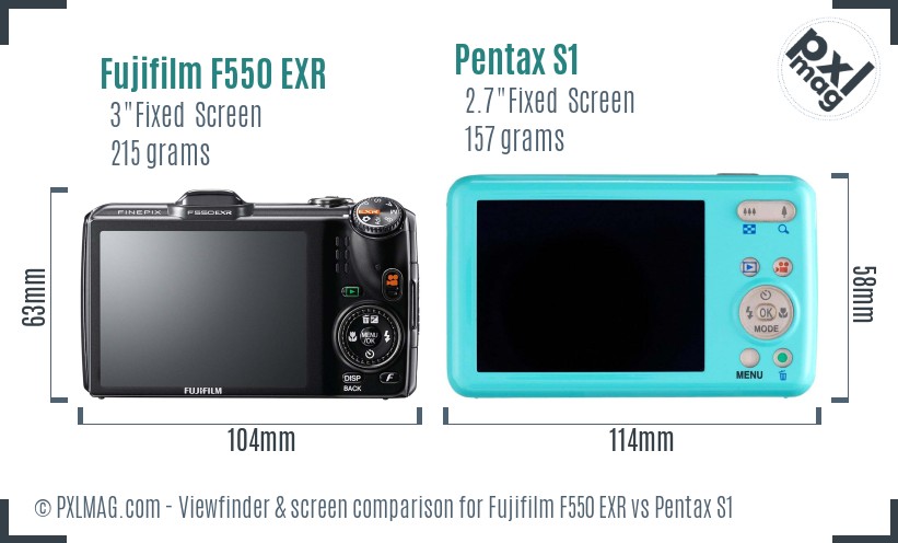Fujifilm F550 EXR vs Pentax S1 Screen and Viewfinder comparison