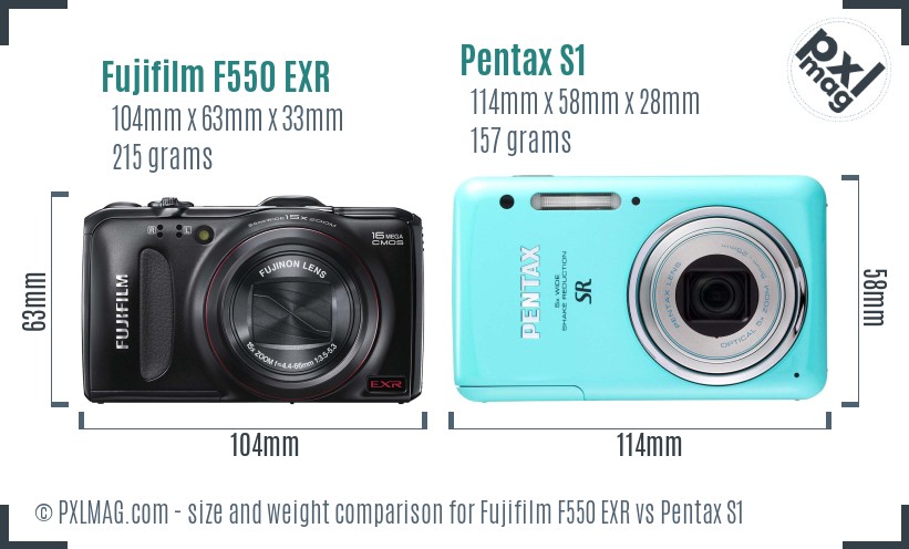 Fujifilm F550 EXR vs Pentax S1 size comparison