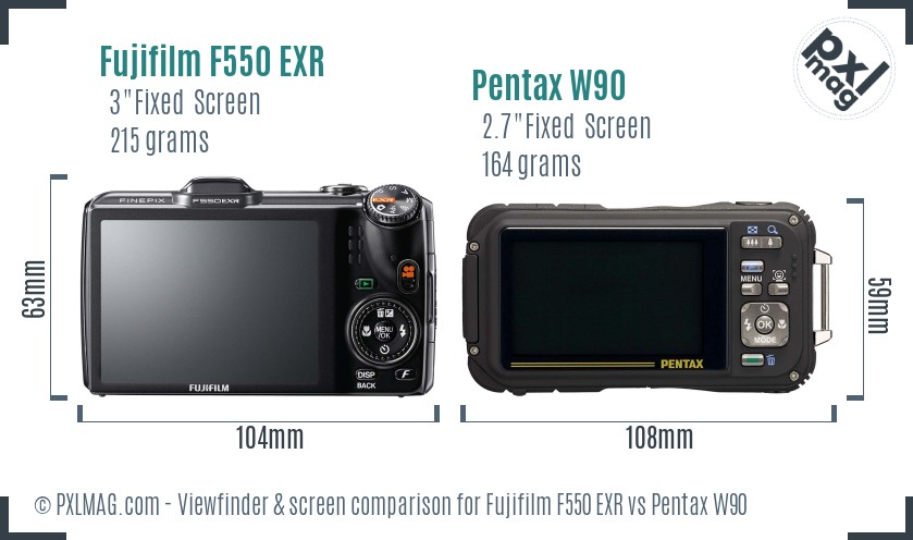 Fujifilm F550 EXR vs Pentax W90 Screen and Viewfinder comparison