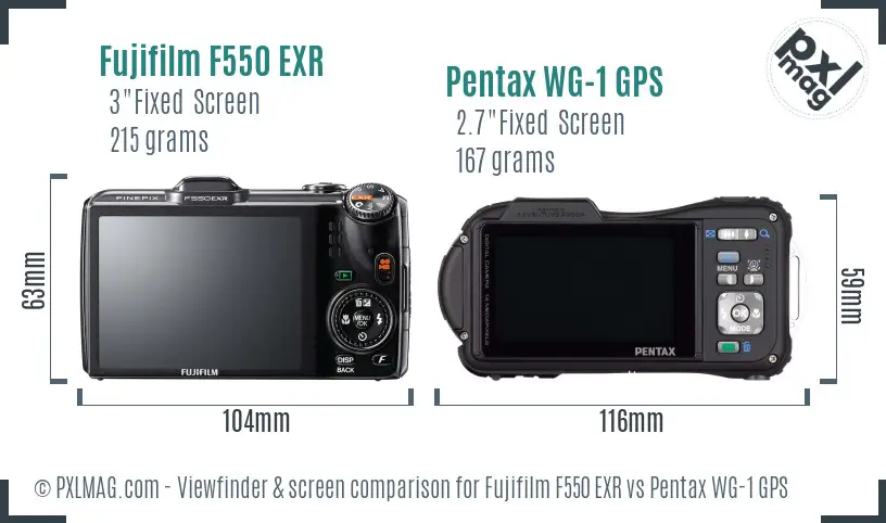 Fujifilm F550 EXR vs Pentax WG-1 GPS Screen and Viewfinder comparison