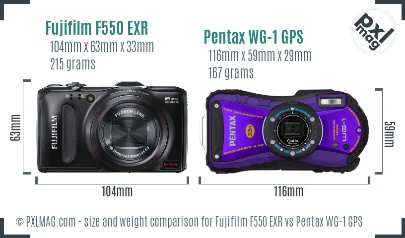 Fujifilm F550 EXR vs Pentax WG-1 GPS size comparison