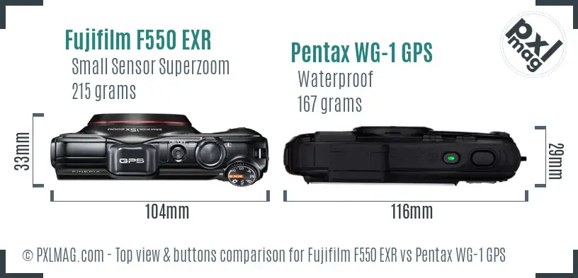 Fujifilm F550 EXR vs Pentax WG-1 GPS top view buttons comparison