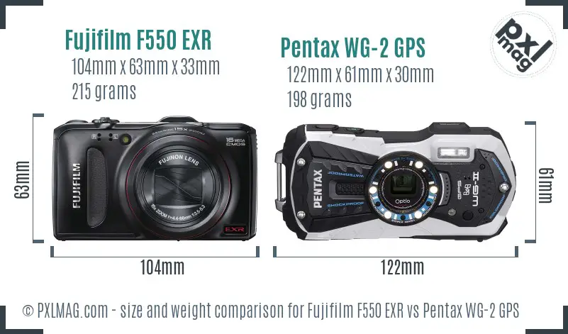 Fujifilm F550 EXR vs Pentax WG-2 GPS size comparison